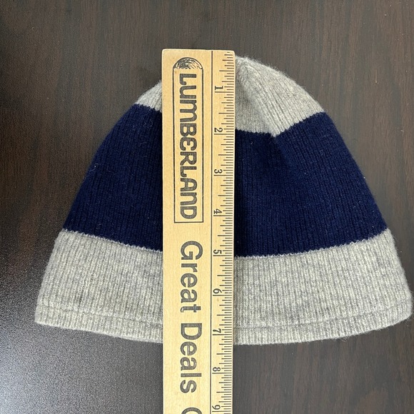 Vintage Striped Beanie Hat Navy Blue Gray 100% Wool Adult One Size Toque - Picture 8 of 8